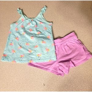 Oshkosh Toddler Girl Flamingo Ruffle Tank and shorts set